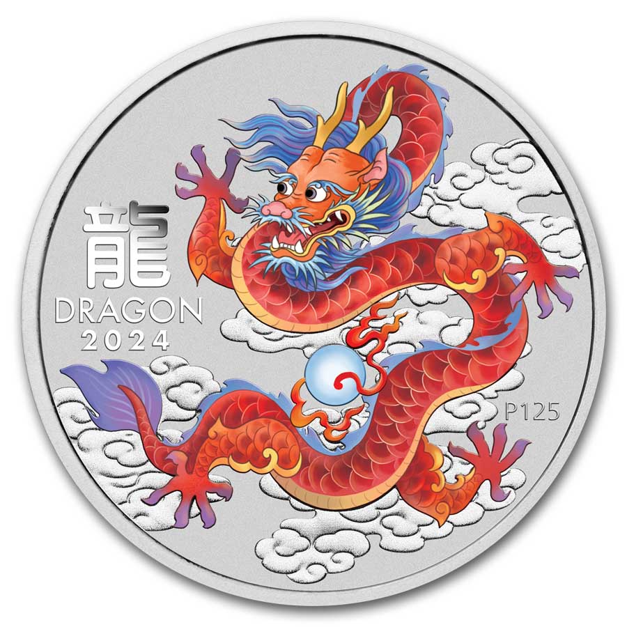 2024 Australia 1/2 oz Silver Red Lunar Dragon BU (Cap, SIII